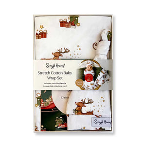Reindeer Organic Jersey Wrap & Beanie Set + Milestone Card