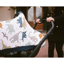 Load image into Gallery viewer, Muslin Car Seat Capsule Canopy Cover V2 - Dino Friends