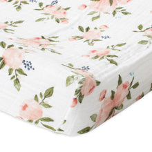 Load image into Gallery viewer, Little Unicorn Muslin Changing Pad Cover / Bassinet Sheet - Watercolour Roses