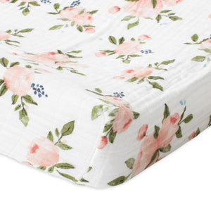 Little Unicorn Muslin Changing Pad Cover / Bassinet Sheet - Watercolour Roses