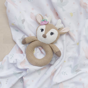Jersey Swaddle & Rattle Gift Set - Ava/Fawn