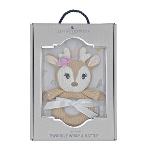 Jersey Swaddle & Rattle Gift Set - Ava/Fawn