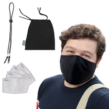 Load image into Gallery viewer, PREMIUM FACE MASK SET - 3 LAYER 100% COTTON REUSABLE FACE MASK - BLACK LARGE SIZE