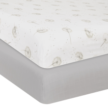 Load image into Gallery viewer, Organic Muslin 2-pack Cot Fitted Sheets - Dandelion Grey