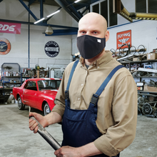 Load image into Gallery viewer, ADULT REUSABLE FABRIC FACE MASK - WITH NOSE WIRE, FILTER POCKET AND TWO 2.5 FILTERS- BLACK LARGE