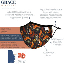 Load image into Gallery viewer, CHILD FABRIC REUSABLE FACE MASK WITH FILTER POCKET AND TWO 2.5 FILTERS- CUNNING FOX