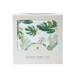 Hooded Towel + Wash Cloth - Tropical Leaf