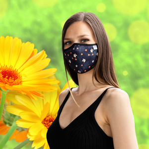 ADULT REUSABLE FABRIC FACE MASK - WITH NOSE WIRE, FILTER POCKET AND TWO 2.5 FILTERS - LITTLE FLOWER