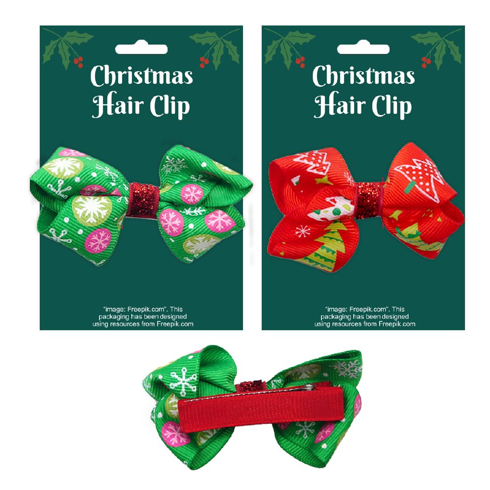 Xmas Novelty Hair Bow Clip 8cm