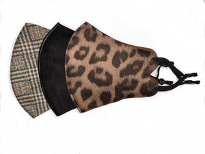 Queen of the Foxes - ADULT Mask set of 3. mixed print, Animal, Black and Check
