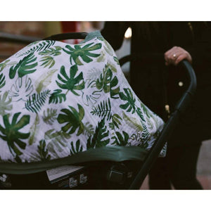 Muslin Car Seat Capsule Canopy Cover V2 - Tropical Leaf