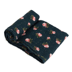 Single Cotton Muslin Swaddle - Midnight Rose