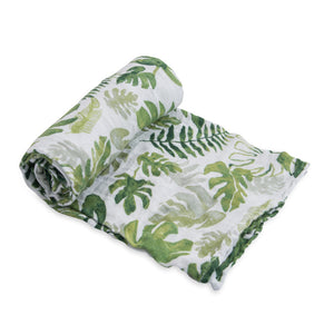 Single Cotton Muslin Swaddle - Tropical Leaf