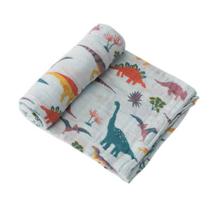Single Cotton Muslin Swaddle - Embroidosaurus