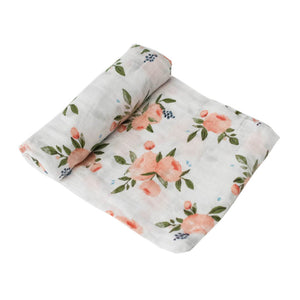 Single Cotton Muslin Swaddle - Watercolour Roses