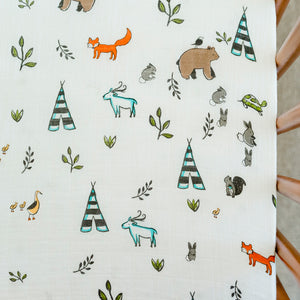 Muslin Fitted Cot Sheet - Animals - Forest Friends