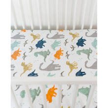 Load image into Gallery viewer, Cotton Muslin Cot Sheet - Dino Friends