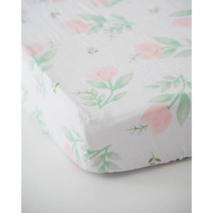 Cotton Muslin Cot Sheet - Pink Peony