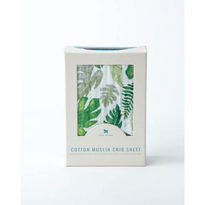 Cotton Muslin Cot Sheet - Tropical Leaf