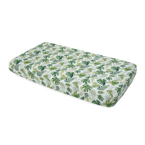 Cotton Muslin Cot Sheet - Tropical Leaf