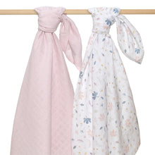 Load image into Gallery viewer, Organic Muslin 2-pack Swaddle Wraps - Botanical/Blush