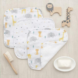 3-PACK MUSLIN WASH CLOTHS - Animals