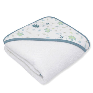 Organic Muslin Hooded Towel - Banana Leaf/Teal