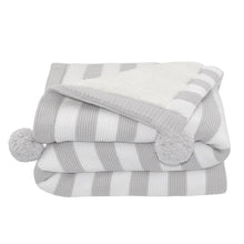 Load image into Gallery viewer, LUXE POMPOM SHERPA BLANKET - GREY STRIPE
