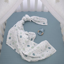 Load image into Gallery viewer, Organic Muslin Swaddle &amp; Teether Gift Set - Banana leaf/Teal