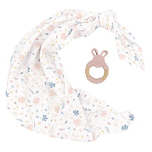 Load image into Gallery viewer, Organic Muslin Swaddle &amp; Teether Gift Set - Botanical/Blush