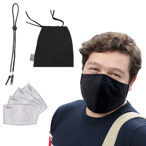 PREMIUM FACE MASK SET - 3 LAYER 100% COTTON REUSABLE FACE MASK - BLACK LARGE SIZE