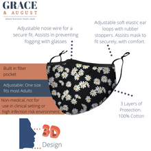 Load image into Gallery viewer, PREMIUM FACE MASK SET - 3 LAYER 100% COTTON REUSABLE FACE MASK - LITTLE DAISY