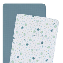 Load image into Gallery viewer, Organic Muslin 2-pack Bassinet Fitted Sheets - Banana leaf/Teal