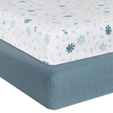 Load image into Gallery viewer, Organic Muslin 2-pack Cot Fitted Sheets - Banana leaf/Teal