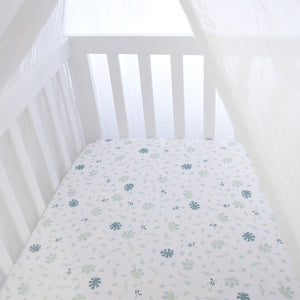 Organic Muslin 2-pack Cot Fitted Sheets - Banana leaf/Teal