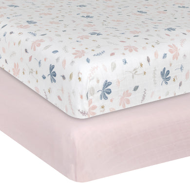 Organic Muslin 2-pack Cot Fitted Sheets - Botanical/Blush