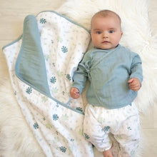 Load image into Gallery viewer, Organic Muslin Pram Blanket - Banana leaf/Teal