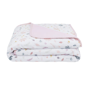 Organic Muslin Pram Blanket - Botanical/Blush