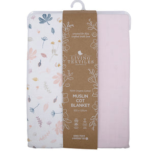 Organic Muslin Cot Blanket - Botanical/Blush