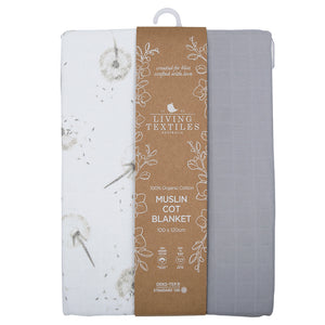 Organic Muslin Cot Blanket - Dandelion/Grey