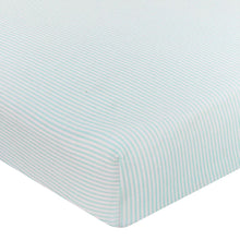 Load image into Gallery viewer, JERSEY COT FITTED SHEET - AQUA STRIPE