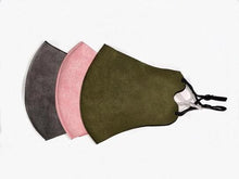 Load image into Gallery viewer, Queen of the Foxes -  ADULT Mask set of 3. mixed colour, Dusky Pink, Olive and Light Grey.