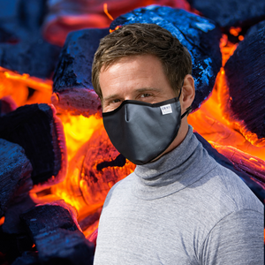 ADULT REUSABLE FABRIC FACE MASK - WITH NOSE WIRE, FILTER POCKET AND TWO 2.5 FILTERS- CHARCOAL LARGE