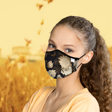 ADULT REUSABLE FABRIC FACE MASK - WITH NOSE WIRE, FILTER POCKET AND TWO 2.5 FILTERS - VINTAGE ROSE