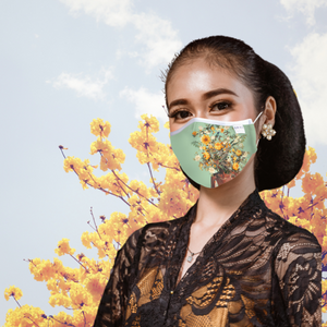 ADULT REUSABLE FABRIC FACE MASK - WITH NOSE WIRE, FILTER POCKET AND TWO 2.5 FILTERS - TROPICAL FLOWER