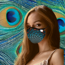 Load image into Gallery viewer, ADULT REUSABLE FABRIC FACE MASK - WITH NOSE WIRE, FILTER POCKET AND TWO 2.5 FILTERS - PEACOCK