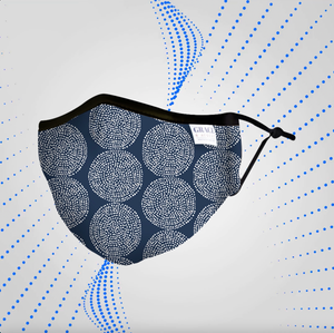 ADULT REUSABLE FABRIC FACE MASK - WITH NOSE WIRE, FILTER POCKET AND TWO 2.5 FILTERS - BLUE DOT