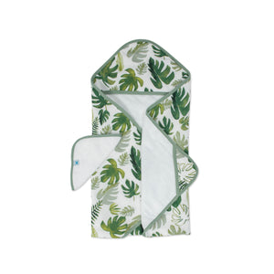 Hooded Towel + Wash Cloth - Tropical Leaf