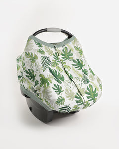 Muslin Car Seat Capsule Canopy Cover V2 - Tropical Leaf