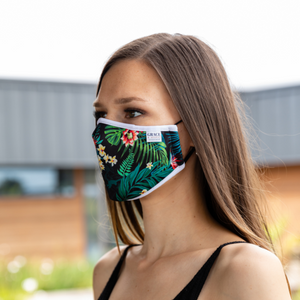 ADULT REUSABLE FABRIC FACE MASK - WITH NOSE WIRE, FILTER POCKET AND TWO 2.5 FILTERS - TROPICAL FLOWER